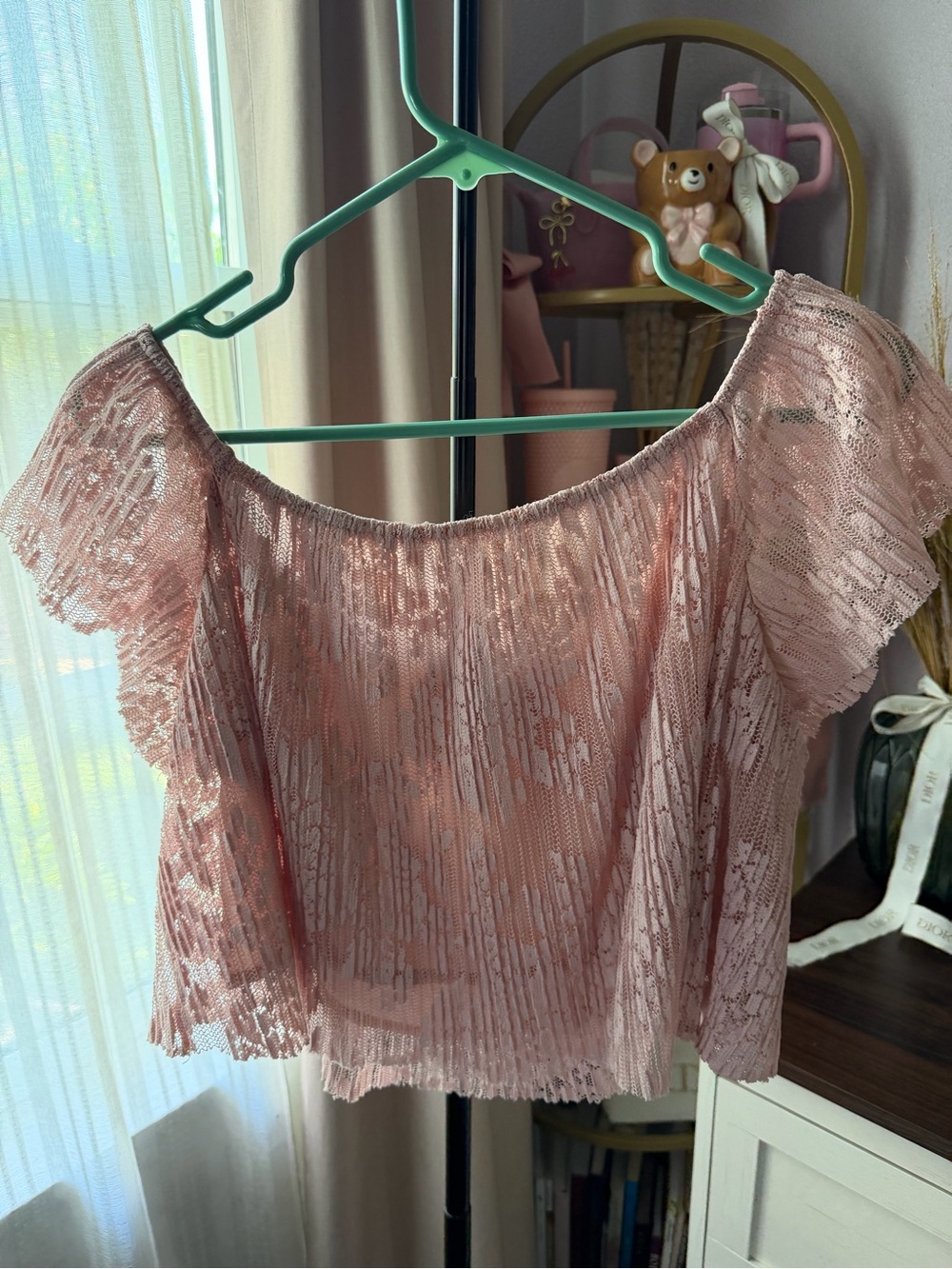 Off-Shoulder Pink Lace Women's Top